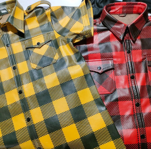 Plaid Leather Shirt - Short Sleeve