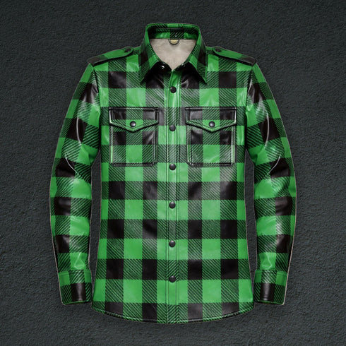 Plaid Leather Shirt - Long Sleeve