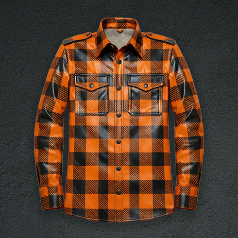 Plaid Leather Shirt - Long Sleeve
