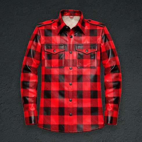 Plaid Leather Shirt - Long Sleeve