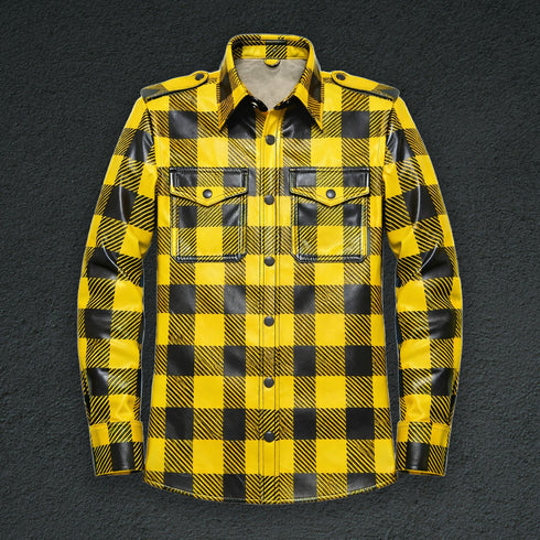 Plaid Leather Shirt - Long Sleeve