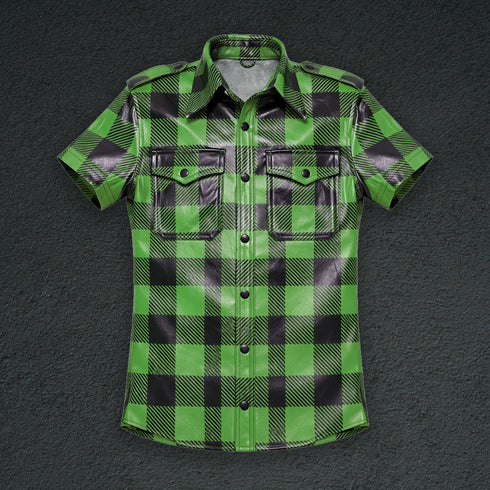 Plaid Leather Shirt - Short Sleeve