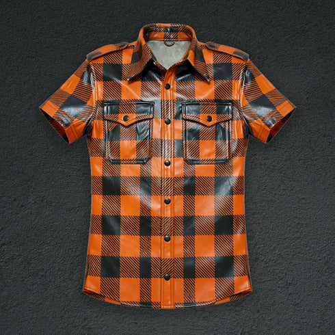 Plaid Leather Shirt - Short Sleeve
