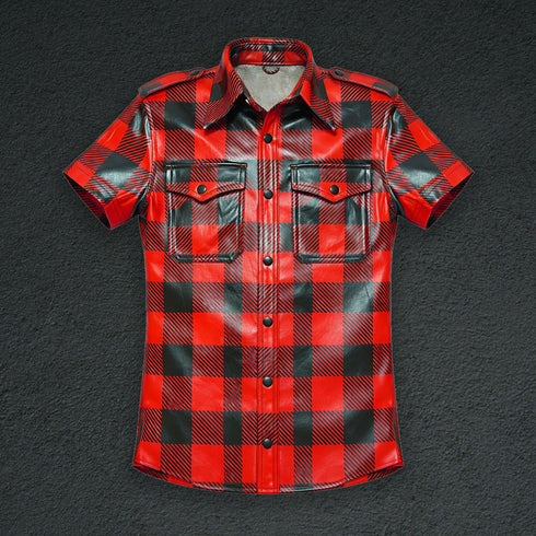 Plaid Leather Shirt - Short Sleeve